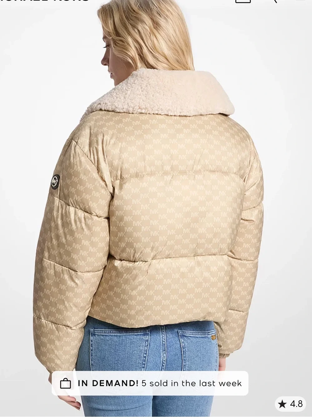 Firm PRICE. Michael Kors Beige Logo-Print Sherpa Collar Puffer Jacket